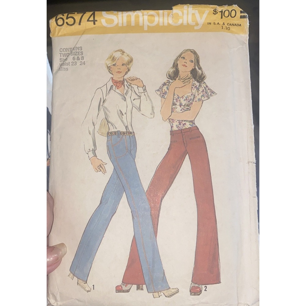 Vintage 1970’s Simplicity Pants Pattern Sizes 6&8 Waist 23-24 Cut Complete 6574